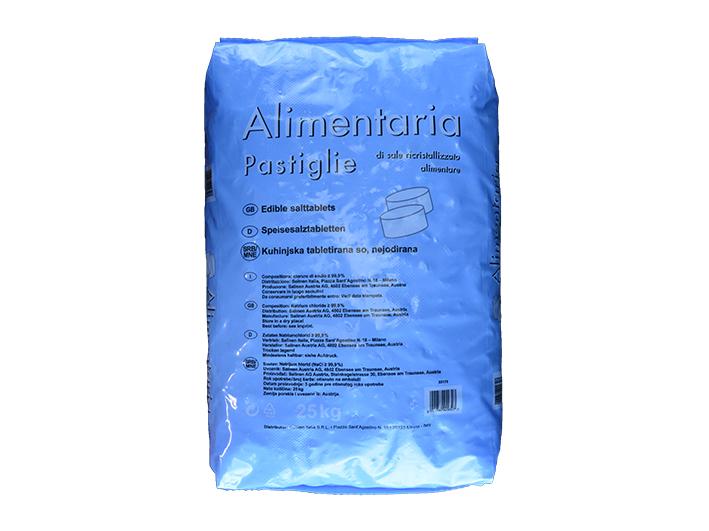 Sale per addolcitori: Pastiglie di sale per addolcitori d'acqua  (Alimentaria) 1,5x2,5 cm (pallet da 40 sacchi da 25 Kg)