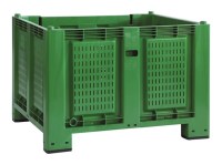 Cargopallet 700 PLUS verde con pareti grigliate e piedi, 1200x1000xh830