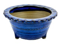 Vaso per bonsai Giapponese Morrisan rotondo in gres smaltato blu 12,5x12,5x6 cm - B04-13a