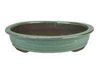 Vaso per bonsai ovale in gres smaltato verde 35x27x5,5 cm - 2827c