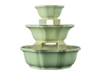 Vasi per bonsai ottagonali in gres smaltati verde chiaro (Set da n.3 pezzi) - YM8