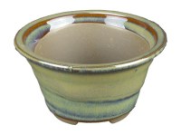 Vaso per bonsai Giapponese Morrisan rotondo in gres smaltato verde chiaro 7x7x4 cm - B02-8-5E