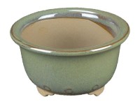 Vaso per bonsai Giapponese Morrisan rotondo in gres smaltato verde chiaro 7x7x4 cm - B02-8-7E