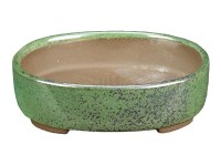 Vaso per bonsai Giapponese Morrisan ovale in gres smaltato verde 8x9,5x2 cm - B02-8-9D