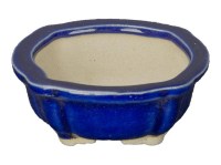 Vaso per bonsai rotondo in gres smaltato blu 5,5x5,5x2 cm - SF5