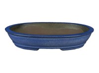 Vaso per bonsai ovale in gres smaltato blu 22,5x16,5x3,5 cm - YP61