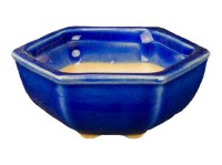 Vaso per bonsai esagonale in gres smaltato blu 6x6x2,5 cm - SF9