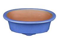 Vaso per bonsai ovale in gres smaltato blu 13,5x9,5x4 cm - ZX26