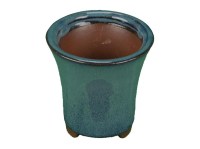 Vaso per bonsai rotondo in gres (stile a cascata) smaltato blu-verde scuro 7x7x8 cm - XC009