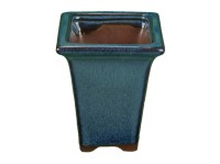 Vaso per bonsai quadrato in gres (stile a cascata) smaltato blu-verde scuro 6x6x9 cm - XC015