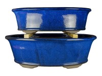 Vasi per bonsai ovali in gres smaltati blu (Set da n.2 pezzi) - ZM008