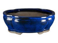 Vaso per bonsai ovale (forma mokko) in gres smaltato blu 30x24x10 cm - ZM002b