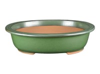 Vaso per bonsai ovale in gres smaltato verde 40x33x9,5 cm - J039d