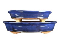 Vasi per bonsai ovali in gres smaltati blu (Set da n.2 pezzi) - 2938