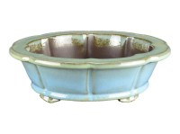 Vaso per bonsai rotondo (forma a fior di loto) in gres smaltato azzurro-verde 41x41x9 cm - TY133a