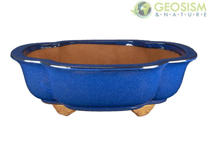 Vasi: Vaso per bonsai ovale (forma mokko) in gres smaltato blu 36,5x28x9,5  cm - 2837b