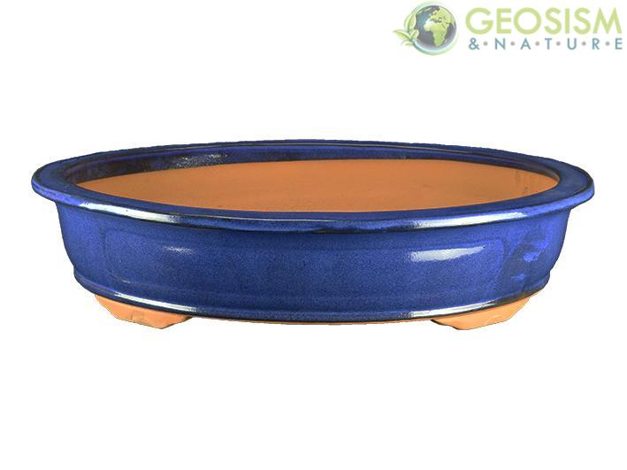 Vaso per bonsai ovale in gres smaltato blu 54x42,5x10,5 cm - 2938a