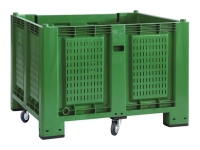 Cargopallet 700 PLUS vert avec murs grillés et 4 roues, 1200x1000xh870