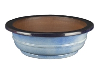 Round blue-blue glazed stoneware pot for bonsai 25x25x10 cm - TY124c