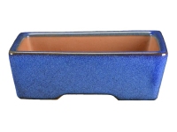 Pot rectangulaire en grès émaillé bleu pour bonsaï 13,5x10x3,5 cm - ZX40