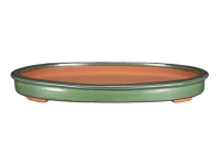 Ovaler Bonsaitopf aus grün glasiertem Steinzeug, 30 x 21,5 x 3 cm ? J08d