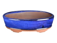 Oval bonsai pot in blue glazed stoneware 33.5x21.5x7.5 cm - BJA2Ga
