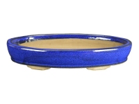 Ovaler Bonsaitopf aus blau glasiertem Steinzeug 34x23,5x4,5 cm - BJA6b